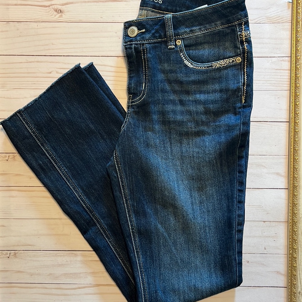 Maurices distressed hem blue Jean with sequin detail